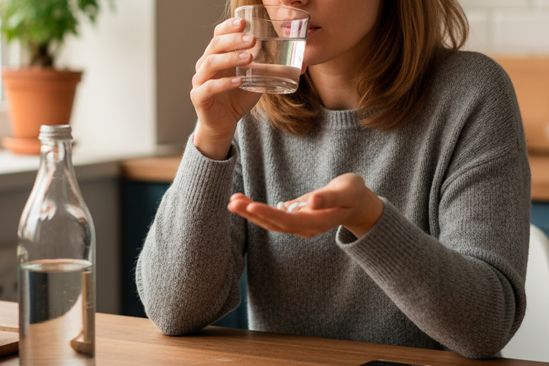 Женщина принимает лекарства